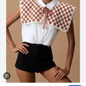 Checkered Knit Collar with Pearl Trim
